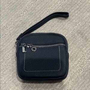 Blue faux leather zipper coin pouch wristlet